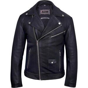 Men Black Casual Leather Jacket Geniune Cow Hide Motorcycle Style Perfecto Biker